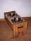 Elevated dog dining set handcrafted and stained
