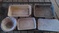 Antique - 3 rectangle pans, 1 lid, 2 strainers