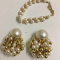 Costume Jewelry Gold Beads&Faux Pearls Bracelet & Earrings Set