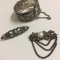 Costume Jewelry Gun Metal Cuff Hinge & Pin Clasp Bracelet Set
