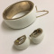 Costume Jewelry White Baked Enamel Bracelet & Earrings Set