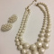 Costume Jewelry Graded Faux Pearls Necklace and Earrings Set