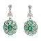 14K White Gold Emerald and Diamond Floral Design Dangle Earrings