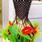 Hanging Macrame Black Plant Holder w/Silk Red Anthurium Flowers