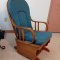 Wooden Glider Rocker with Blue Cushions