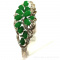 NATURAL DARK GREEN JADEITE JADE CABOCHON DIAMOND FLOWER 18K WHIT