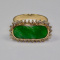 14k Yellow Gold Green and White Oval Jade and White Round Diamon