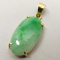 Vtg 14K Gold Carved Green Jade Pendant Oval Cabochon Estate Jade