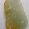 Jadeite Jade Stone Carved Drilled Pendant Amulet w/ Yellow Gold