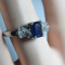 LADIES 10K WHITE GOLD NATURAL SAPPHIRE AND DIAMOND RING