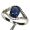 Sterling Silver 6 x 9 mm. Blue Sapphire & Zircon Jewelry Ring