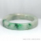 VINTAGE JADE GREEN WHITE GREY CARVED BAT FRUIT 12MM FLAT BANGLE