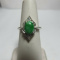 14K SOLID WHITE GOLD RING WITH GREEN NATURAL JADE & DIAMONDS
