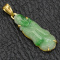 Vintage 18K Yellow Gold Green Jade Carved Deity Pendant
