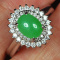 925 Sterling Silver 100% Natural Grade A Green Jadeite Ring
