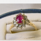 Natural Ruby & Diamond 14 K Gold Sz 5 Vintage Cocktail Ring