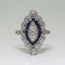 Vintage 925 Silver Blue Sapphire Ring Women Engagement Bridal