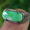 925 Silver Green 100% Natural A JADE jadeite Adjustable Ring