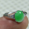 Silver Cert'd Green 100% Natural A Jade jadeite Adjustable Ring