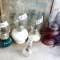 Four Vintage Glass with clear chimneys Kerosene Lamps