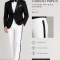 Men's White Tuxedo Pants with Black Satin Band | Flat Front CONC